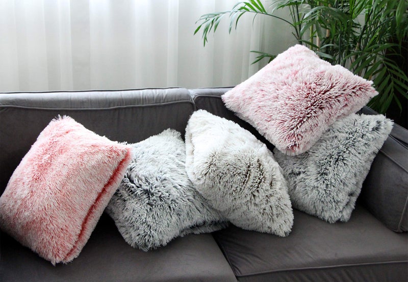 Uhomy 2 Packs Fluffy Accent Pillows Cover 20"x20", Soft Pink Ombre Faux Fur Throw Pillow Case, Modern Luxury Decorative Square Cushion Cover for Farmhouse Home Decor for Sofa/Bed/Chair, 50x50cm - Image 2